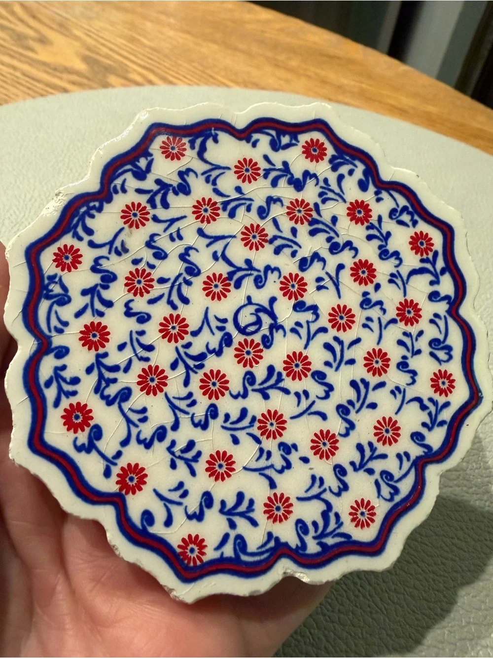 Classic Blue & Red Floral Ceramic Trivet